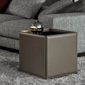 Italienische minimalistische Design-Center-Endtisch Niedriger Höhe Modern Marmor Top Square Leder Couchtisch für Wohnzimmer