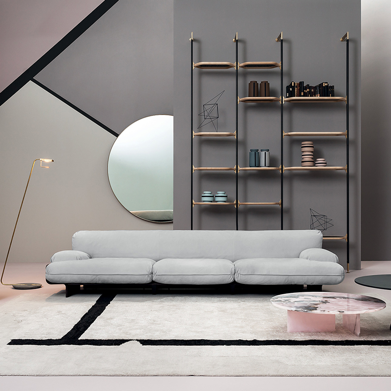 Italienisches Leder Holz moderne 3 Sitzstoffe Sofa Set für Wohnzimmer