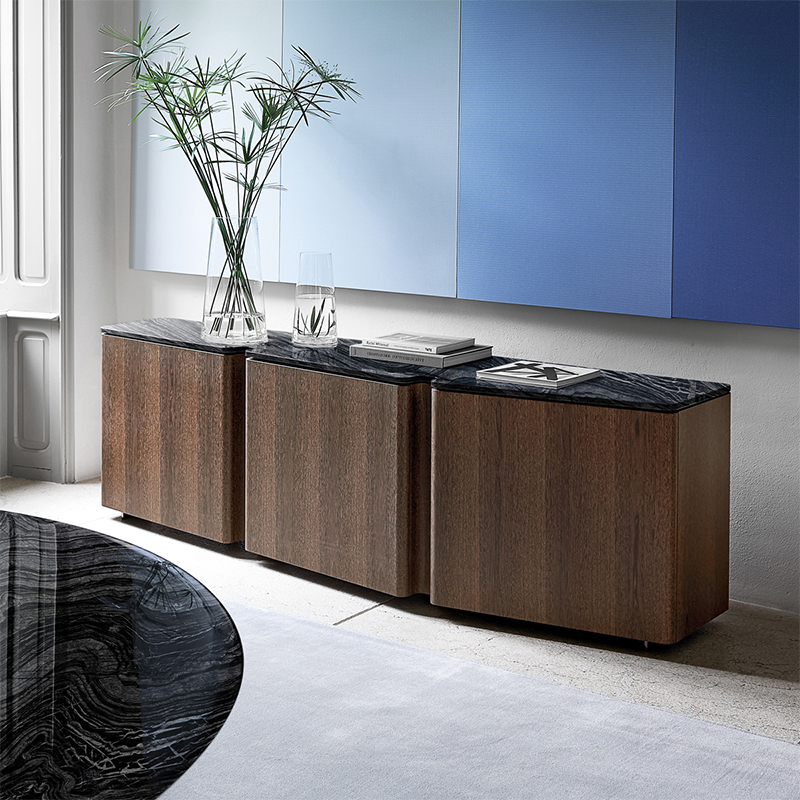 Italienische Luxusbar Buffet Holzfernsehschrank Design Schwarz Marmor Top Sideboard